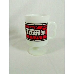 Vintage Enjoy Tom's Footed Milk Glass Mug Made In USA Butterfly or Heart Handle
